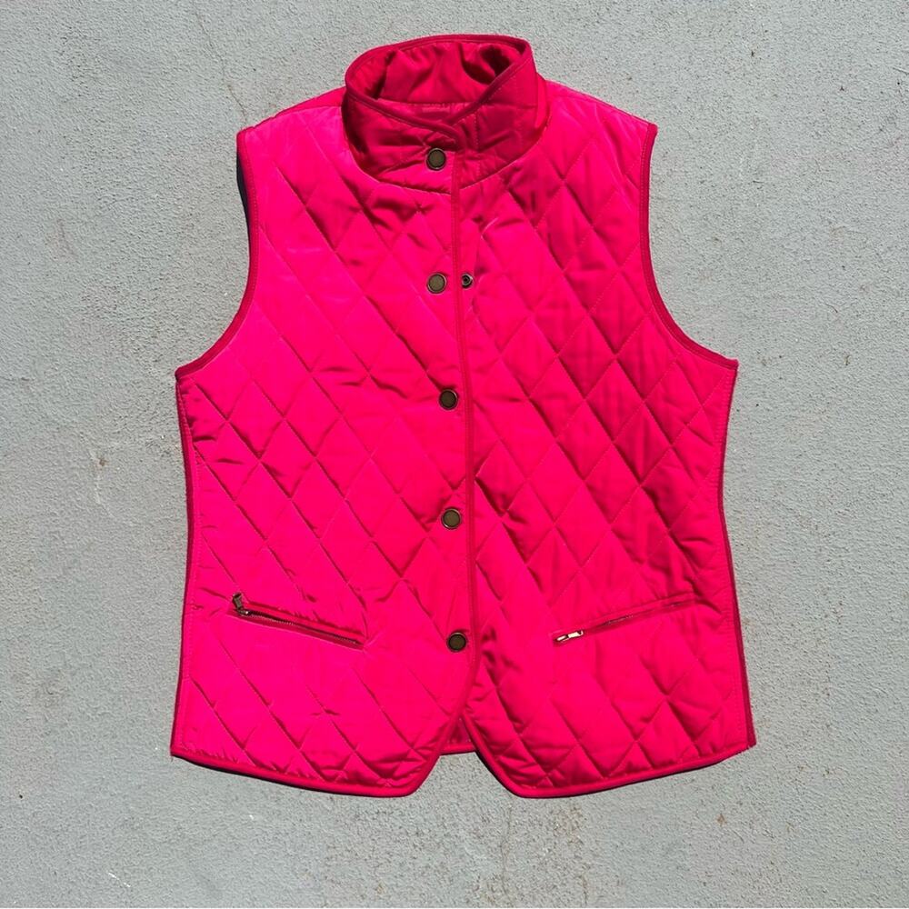 Talbots diamond quilted hot pink raspberry red vest SMALL - Picture 2 of 6